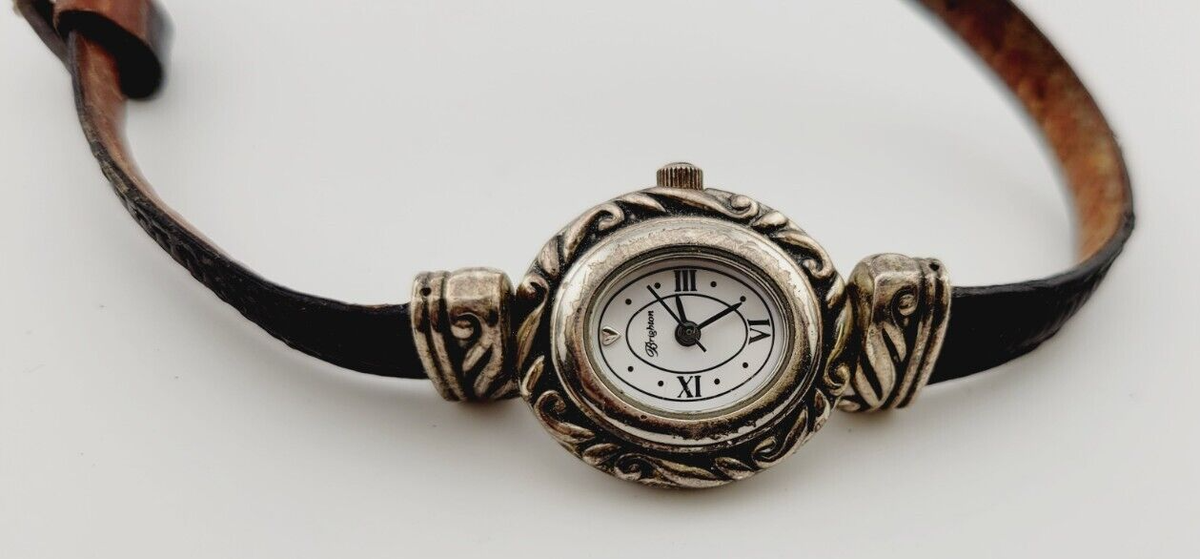 Brighton Brown Leather Strap Oval Face Watch with Silver & Gold Accents Brighton Brown Wristwatches for sale | eBay main image 4
