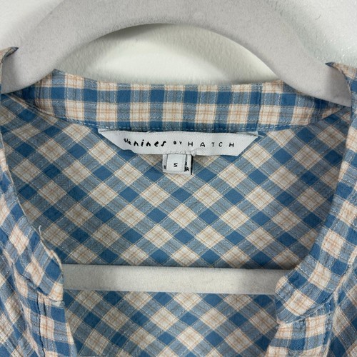 The Nines by Hatch Blue Tan Plaid Button Front Blouse Size Small - Picture 3 of 7