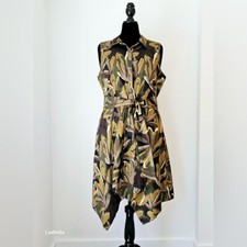 WhoWhatWear Size XXL Women's Leaf Print Sleeveless Asymmetric Shirt Dress