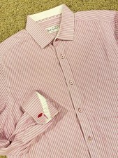 Robert Graham Button Up Shirt Mens 15.5 / 39 Dark Pink Striped Long Sleeve