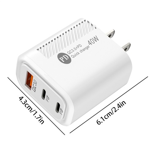 Phone Charger Head | Type-C QC3.0 2PD 40W Phone Charging Block Fireproof Adapter - Photo 8 sur 15