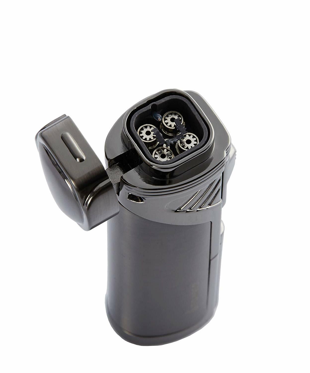 Honest Quadruple Cigar Lighter Butane Torch Lighter W/ Cigar Punch ,Gun Metal