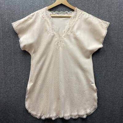 Vintage MISS ELAINE Silk Essence Lace Trim Nightgown Pink Size M Cheetah USA