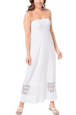 Belle Beach by Kim Gravel Petite Smocked Cover Up Maxi Dress White