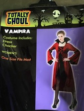Ladies Halloween Costume. Vampira. One Size Fits Most. Does not include choker.