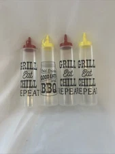 4 Pack Condiment BBQ Ketchup Mustard Plastic Squeeze Bottle Picnic 12oz