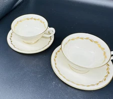 2 Vintage Lenox Golden Wreath 0-313 Tea Cup/Saucer Set-Good Condition