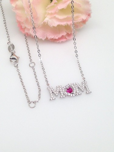 2Ct Round Lab-Created Ruby/Diamond Mom Heart Pendant 14k White Gold Finish - Picture 3 of 5