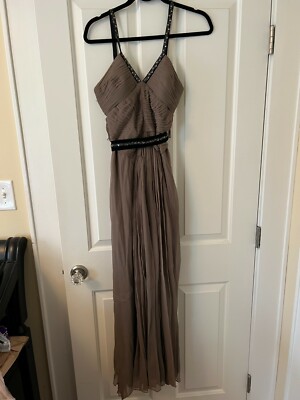 Beautiful Tan Belted Formal Dress With Pleated and Beaded Detail | eBay Beautiful Tan Belted Formal Dress With Pleated and Beaded Detail | eBay