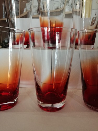 Set 6 Bicchieri Bibita In Vetro Bicolore Rosso Guzzini - Foto 3 di 6