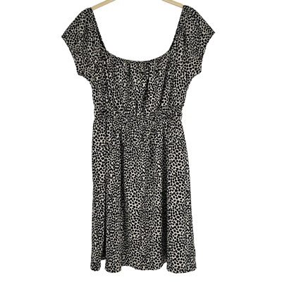 Topshop Size 8 Smocked Waist Leopard Polka Dot Mini Dress Brown Short  Sleeve | eBay