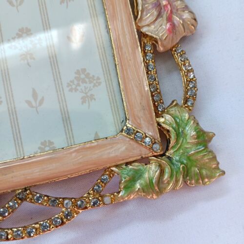 Pretty Floral Metal Photo Picture Frame with a Scroll Design Stones 3x5. - Picture 2 of 3