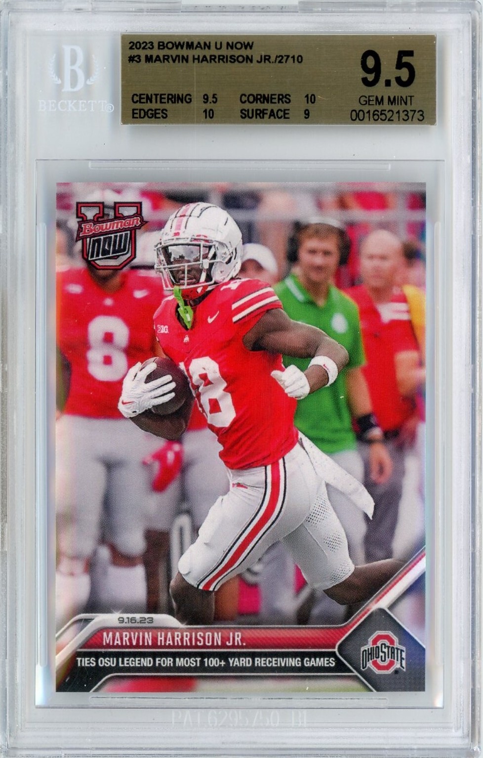 2023 TOPPS BOWMAN U NOW #3 MARVIN HARRISON JR. - BGS GEM 9.5 w/ 2 10s!