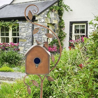 Vintage Copper Bird House Metal Garden Decoration Set with Stand UK Ornament