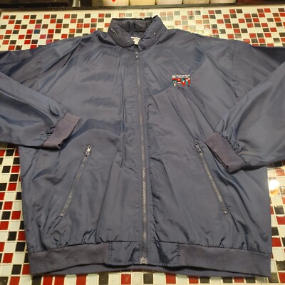 Vtg Norwegian Cruise Line NCL Jacket XL Windbreaker Blue ~ Hood In Zipper Collar