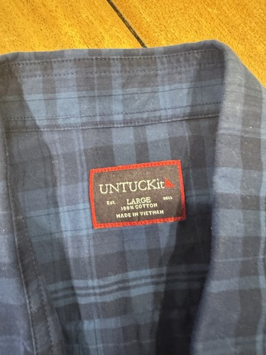 Untuckit Shirt Mens Large L Blue Plaid Fit Short Sleeve 100% Cotton Preppy - Picture 2 of 6