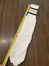 New Pair Vintage 1970's Men's White Blue Yellow Striped Athletic Tube Socks 18  