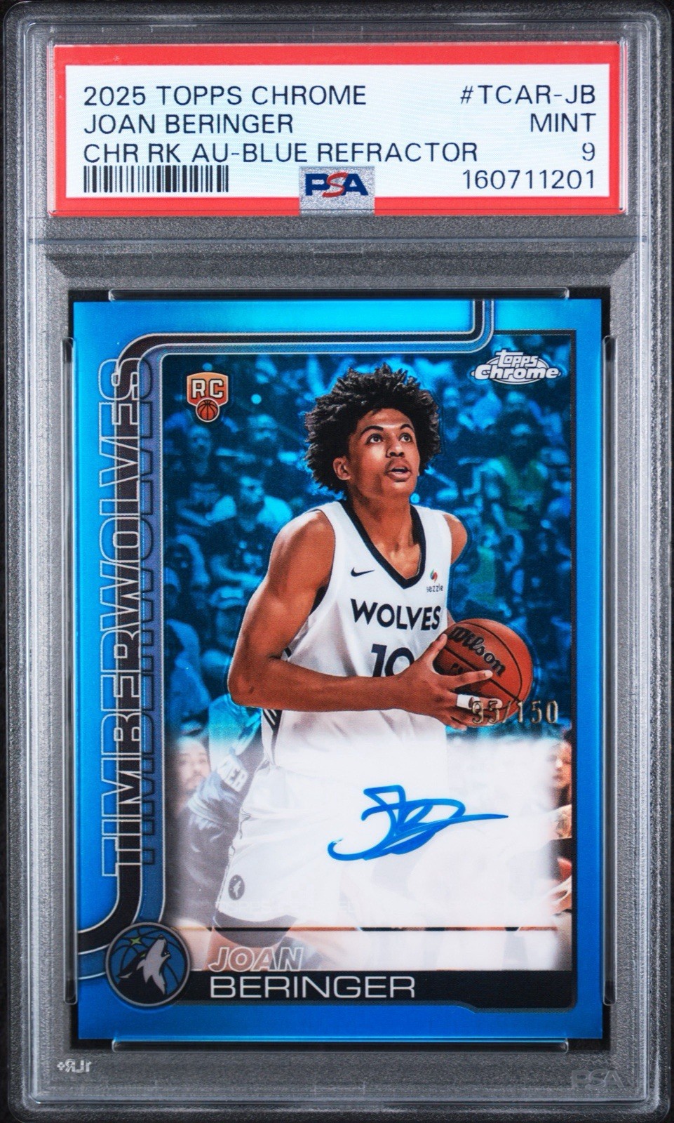 Joan Beringer 2025 Topps Chrome True Blue Refractor Rookie Auto /150 PSA 9 POP 3