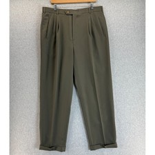 Perry Ellis Portfolio Olive Brown Dress Pants Pleated Cuffed Career Mens 38 x 34