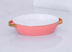 Beatriz Ball Small Oval Baker Salmon w/Gold Handles New