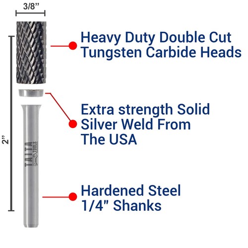 5pc Carbide Burr Set 1/4" Shank Tungsten Double Cut Rotary Die Grinder Bits -... - Picture 2 of 7