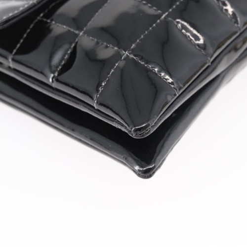CHANEL Choco Bar Line Hand Bag Patent leather Black Silver CC Auth bs35070A - Picture 16 of 24