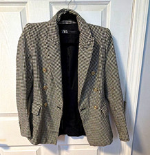 Zara Women's Black/White Houndstooth Double Breasted Lined Blazer XS