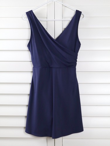 LANDS' END $144 Solid Navy Padded Bust Swimsuit A-Line Swim Dress Size 12