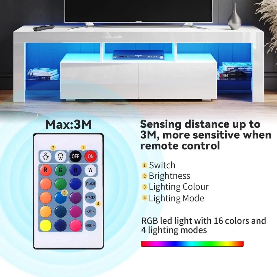 TV Stand 160cm High Gloss TV Unit Cabinet Sideboard With LED Light & Drawe - Image 4 of 4