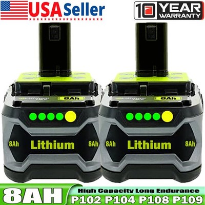 2Pack 18V 8.0AH For Ryobi One Plus P108 18Volt Lithium-ion High Capacity Battery