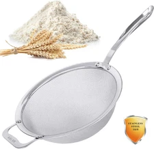 9" Large Mesh Strainer, Stainless Steel 18/8 Extra Fine Quinoa Sieve, with Solid