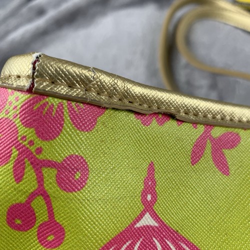 Spartina 449 Large Colorful Print Tote Bag Green With Pink Elephants Gold Trim - Picture 13 of 14