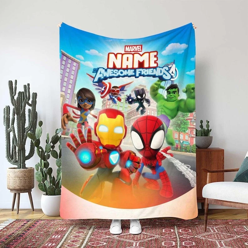 Marvel Iron Man Blanket, Spidey Hulk Ms Marvel Disney Custom Fleece Blanket