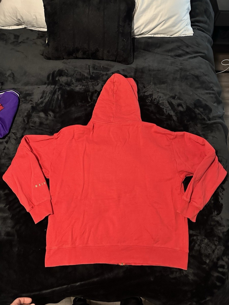 Mens YoungLA 546 Rivet Full Zip-Up Hoodie Sweatshirt - Red Wash