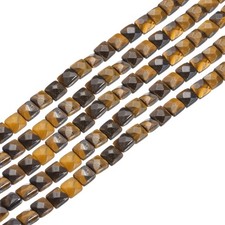 50 Pack Natural Stone Beads, 8mm Natural Yellow Tiger Eye Stones, Yellow Black