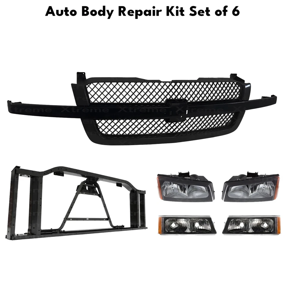 Front Grille Assembly & Headlights Kit For 2003-2007 Chevrolet Silverado 1500 Foto 2 de 4