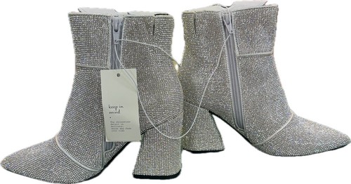 Women's Cailin Rhinestone Wide Width Ankle Boots - A New Day Silver 6W