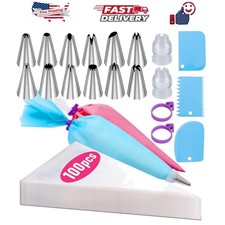 Piping Bags and Tips Set, 100Pcs 12 Inch Pastry Bags, Icing Bags Disposable f...