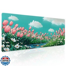 Cute Anime Floral Stream Gaming Mouse Pad XL Sage Green Flower Kawaii Extende