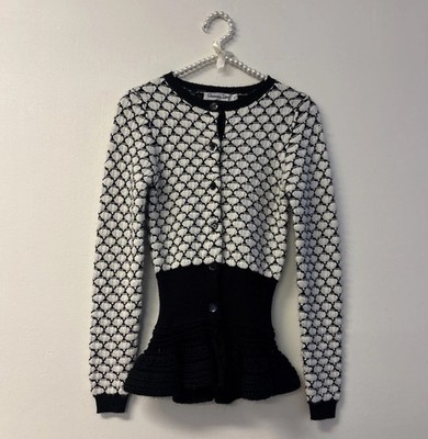 Designer Authentic Christian Dior Size Sm 4 Wool Cardigan Peplum Crochet Sweater