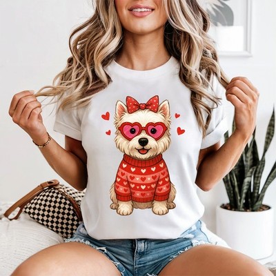 Westie Puppy Valentines Hearts Damen T-Shirt
