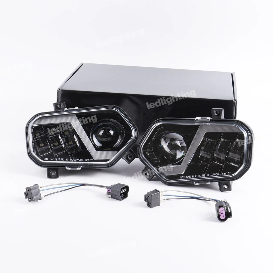 Fits for Polaris Scrambler 850 1000, RZR 800 900 Black LED Headlights DRLs - Image 2 of 4