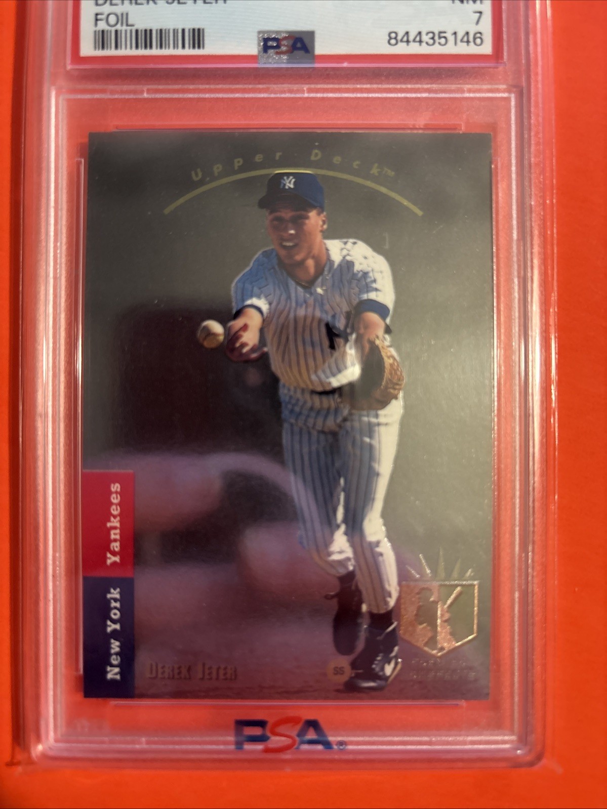 DEREK JETER PSA 7 NM RC 1993 Upper Deck SP #279 Premier Prospects Rookie RC view 3