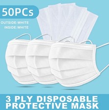 50 PCS Kids Children 3-Ply Disposable Face Mask Earloop Mouth Cover White/White