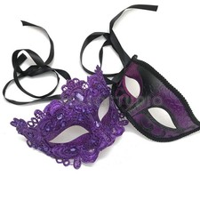 Purple Lace Masquerade Mask Pair for Mardi Gras, Halloween  Costume Parties