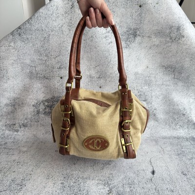 Roberto Cavalli Just Cavalli Woman Bag Beige Linen and Brown Leather Day