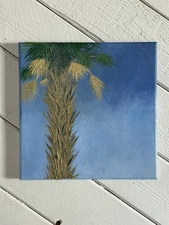 Florida Palm tree Original Hand Painted Oil Painting 12x12 In Canvas Signed