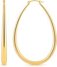 Chunky Hoop Earrings for Women, 14K Gold Plated Oval Hoop Earrings with 925 Ster