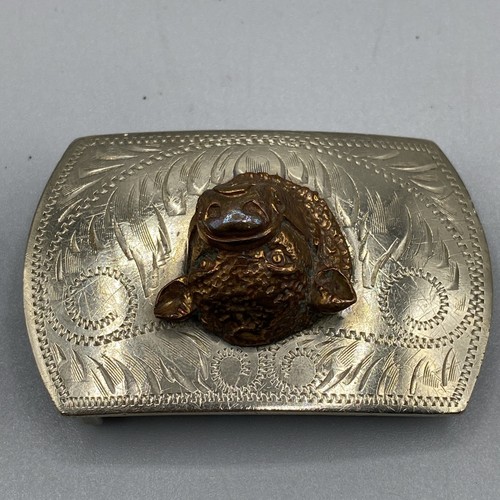 Vintage Irvine & Jachens Silver Belt Buckle Cow Bulls Head Floral Ornate Western - Bild 2 von 9
