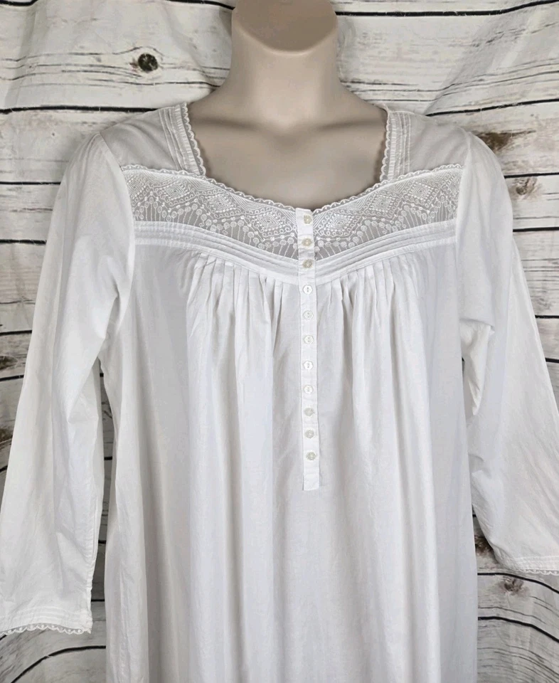 Eileen West Cotton Lawn Nightgown 3X Long Sleeve Embroidery Ruffle Cottagecore - Image 2 of 4